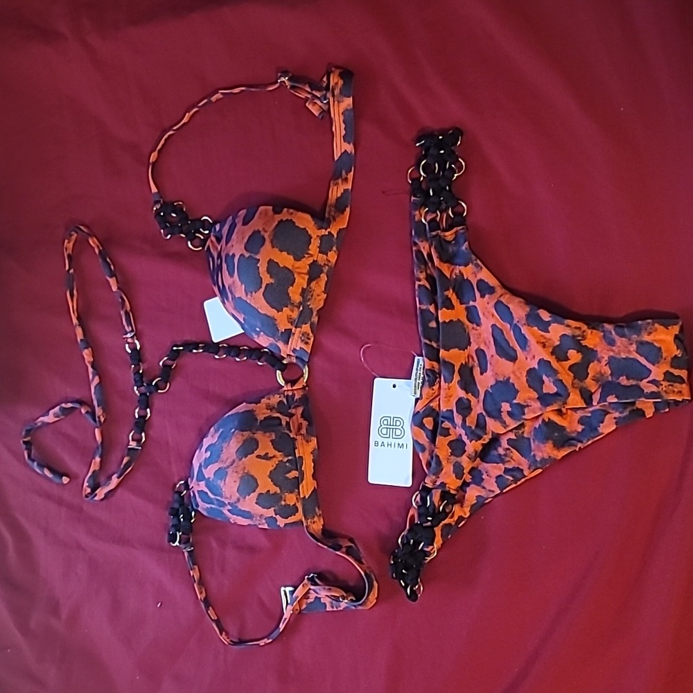 Bahimi red leopard swimwear